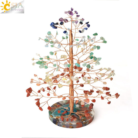 7 Chakras Natural Crystal Money Tree with Agate Slices Love Heart Lucky Tree for Life Fengshui Home Decor Wealth and Luck G831