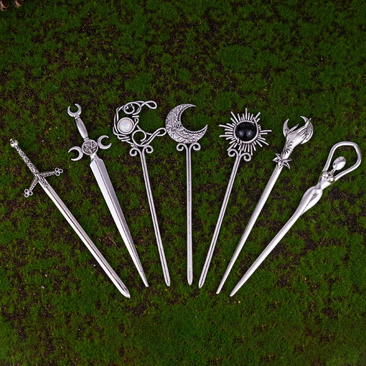 Witch Sword Crescent Moon Goddness Hair Stick Pagan Occulet Hairpin Amulet Spirit Hair Jewelry For Women - my-magic-mirror