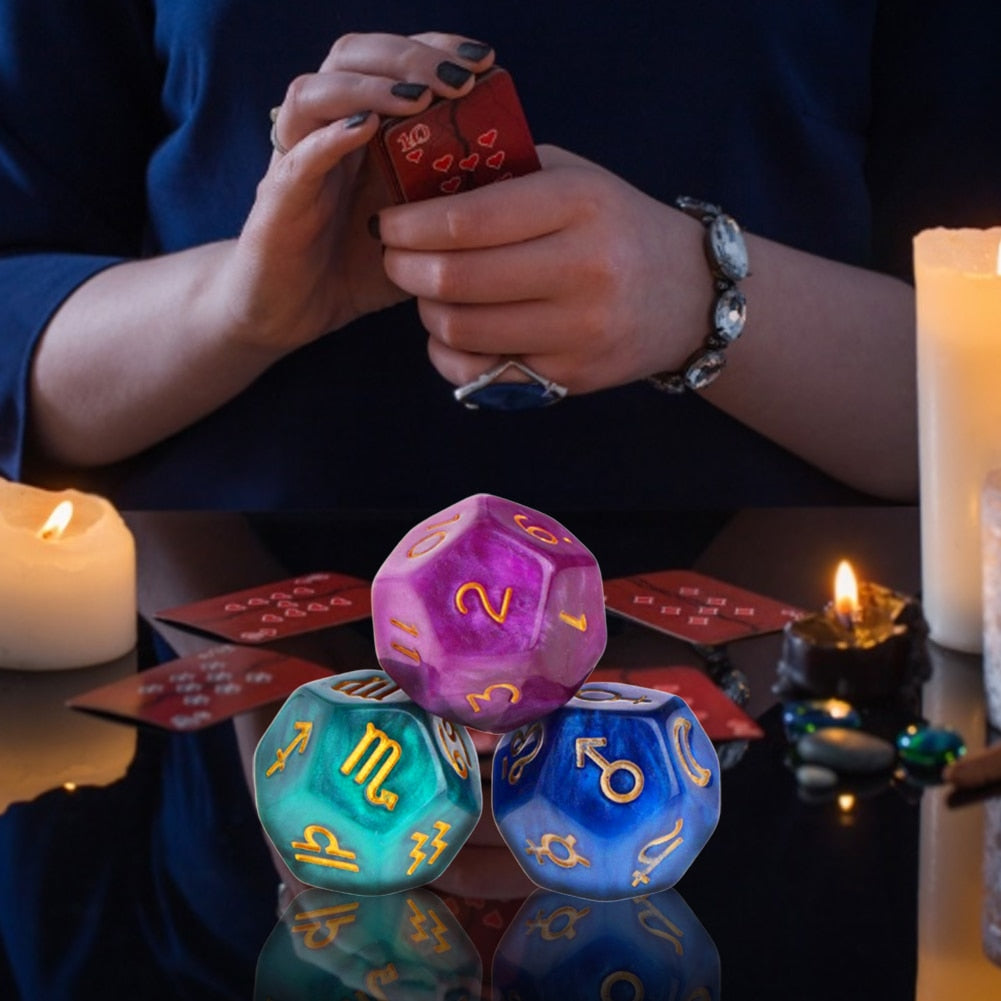 3Pcs 12-Sided Dice Astrology Tarot Card Multifaceted Constellation Dice Leisure And Entertainment Toys For Party Game - my-magic-mirror