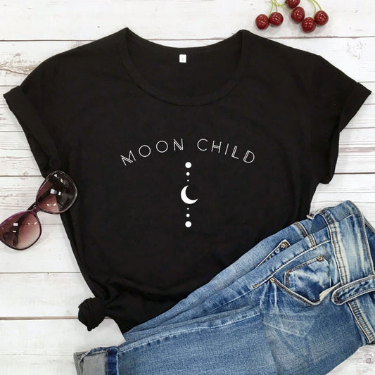 Moon Child Women T-shirt Spiritual Girl Gothic Black Tshirt Aesthetic Graphic Witchy Tee Shirt Top Camiseta Dropshipping - my-magic-mirror