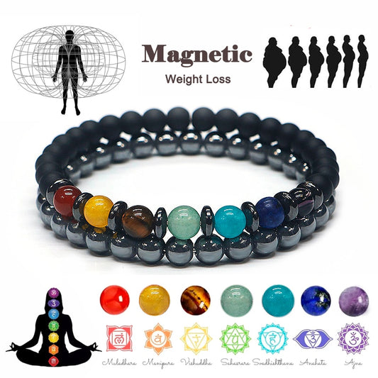 2022 6mm Yoga 7 Chakra Bracelet Men Women Lost Weight Magnetic Hematite Turkish Evil Eye Bracelet For Men Spiritual Jewelry - my-magic-mirror