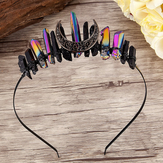 Natural Crystal Witch Crown Hair Accessories Multicolored Crystal Headwear Moon Bridal Headband Handmade Fashion Jewelry Gifts - my-magic-mirror