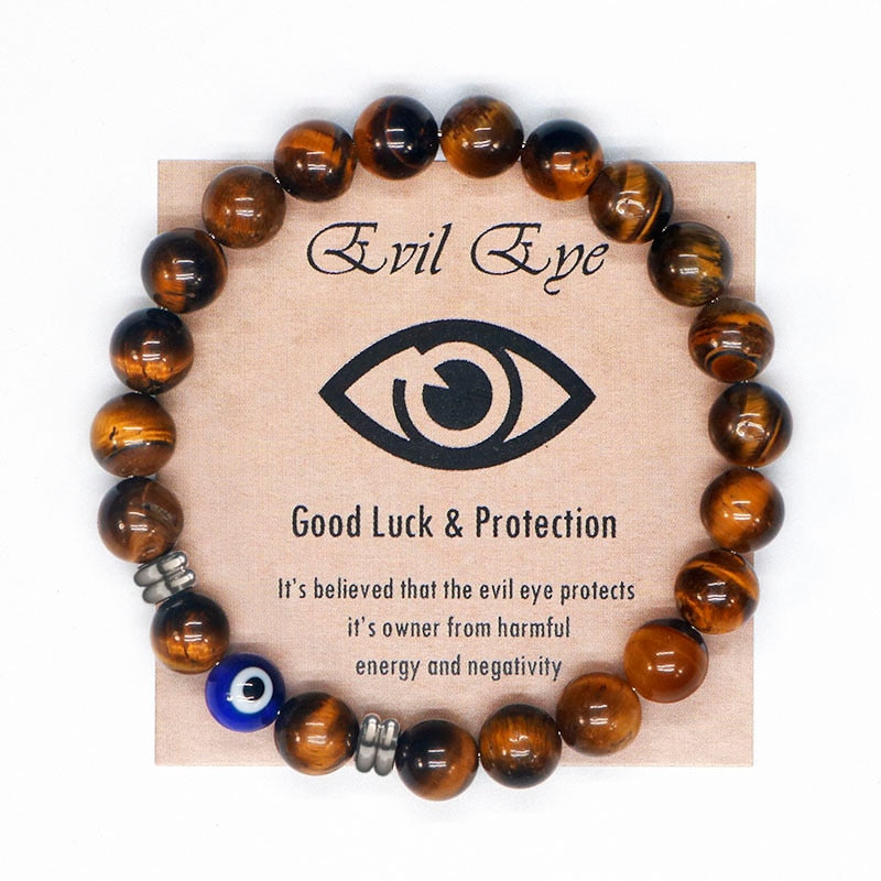 2022 Turkish Spiritual Jewelry Lucky Blue Evil Eye Bracelet Men Women Natural Tiger Eye Stone Protection Beads Bracelet For Men - my-magic-mirror