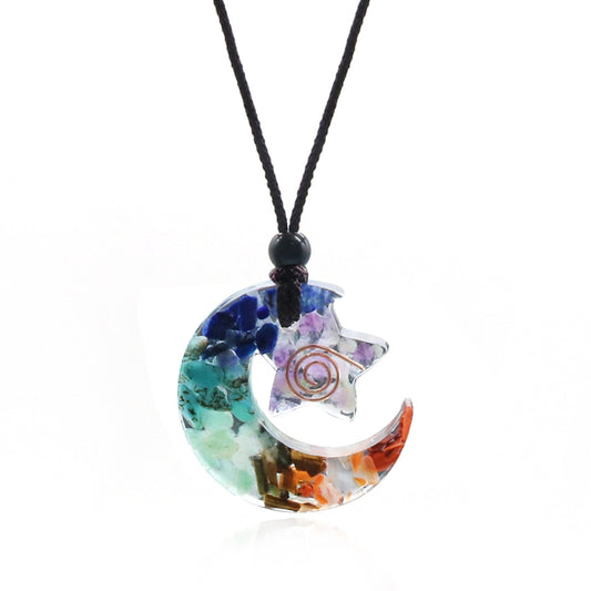7 Chakra Healing Balance Pendant Necklace Star Moon Resin Crystal Chips Natural Stone Charms Reiki Yoga Jewelry Necklaces Gift - my-magic-mirror