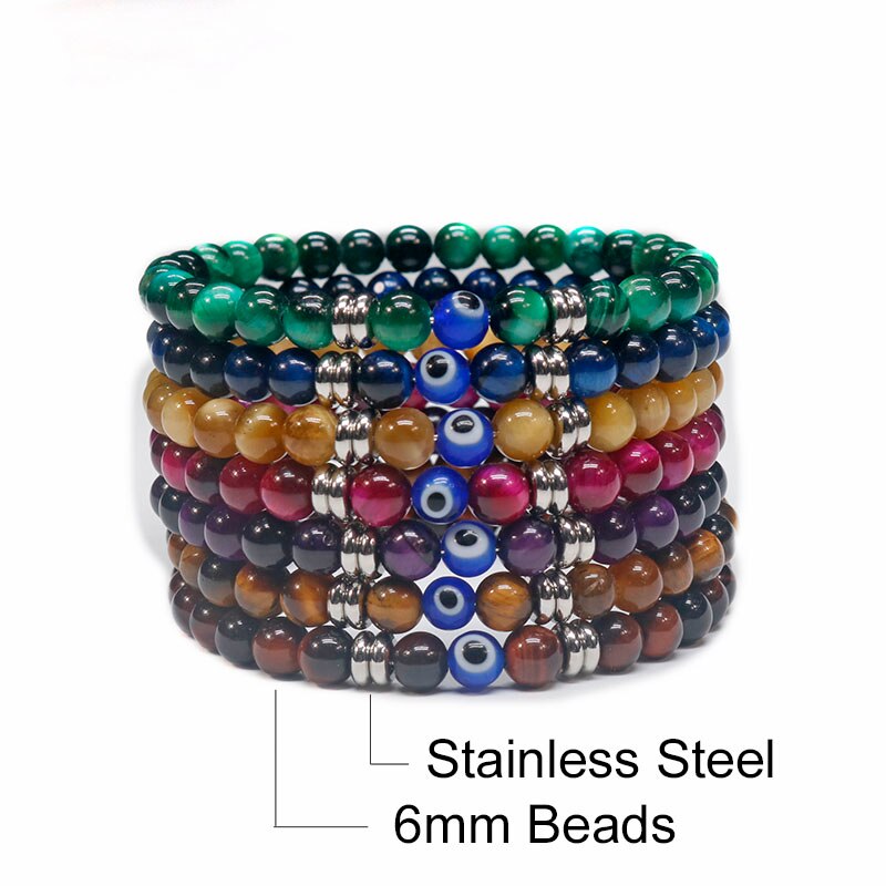 2022 Turkish Spiritual Jewelry Lucky Blue Evil Eye Bracelet Men Women Natural Tiger Eye Stone Protection Beads Bracelet For Men - my-magic-mirror