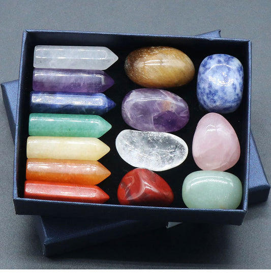 14PCS Natural Stone Set 7 Chakra Reiki Healing Stone Quartz Mineral Ornament Healing Gemstone Home Decoration Craft Stones Gifts - my-magic-mirror