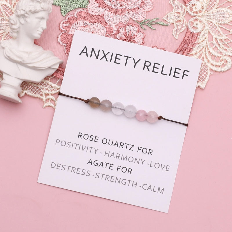 Anxiety Relief Bracelet Rose Quartz Healing Crystals Bracelet Stress Relief Bracelet for Women Men Friendship Spiritual Gift - my-magic-mirror