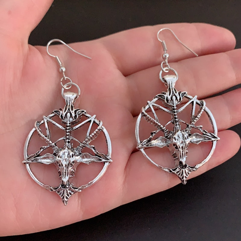 New Fashion Glamour Retro Women&#39;s Pentagram Pan God Skull Goat Head Pendant Earrings Gothic Witch Jewelry - my-magic-mirror