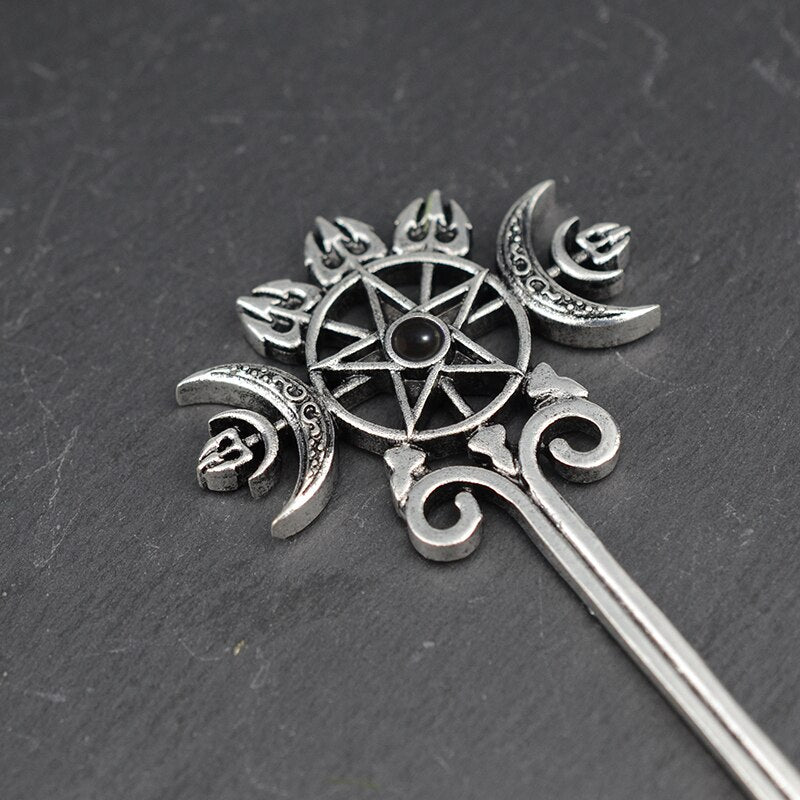 Witch Sword Crescent Moon Goddness Hair Stick Pagan Occulet Hairpin Amulet Spirit Hair Jewelry For Women - my-magic-mirror