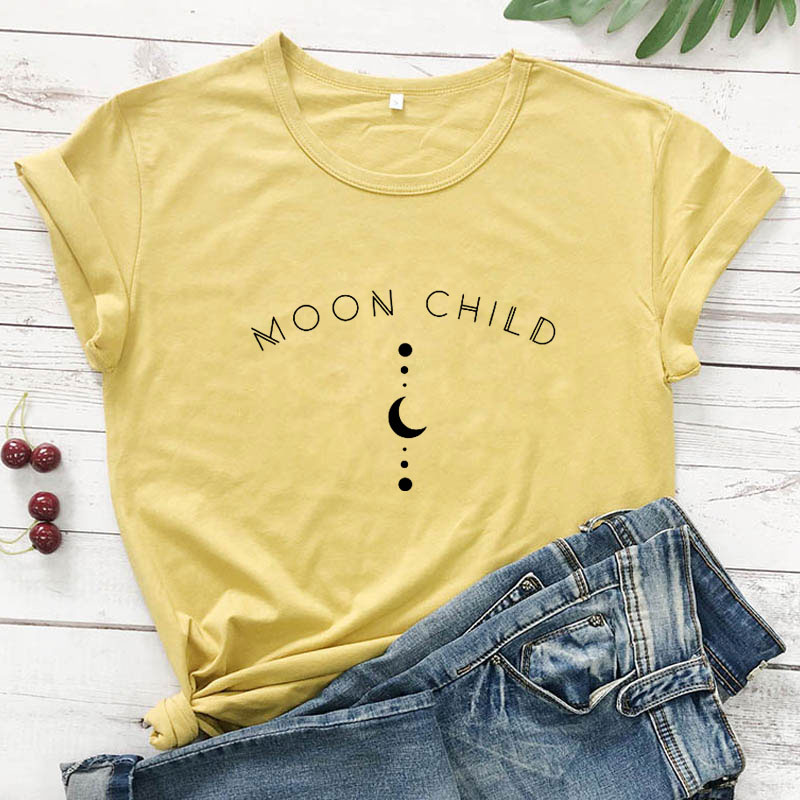 Moon Child Women T-shirt Spiritual Girl Gothic Black Tshirt Aesthetic Graphic Witchy Tee Shirt Top Camiseta Dropshipping - my-magic-mirror