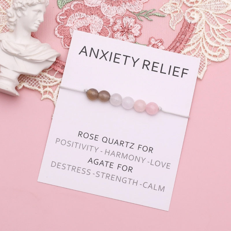 Anxiety Relief Bracelet Rose Quartz Healing Crystals Bracelet Stress Relief Bracelet for Women Men Friendship Spiritual Gift - my-magic-mirror