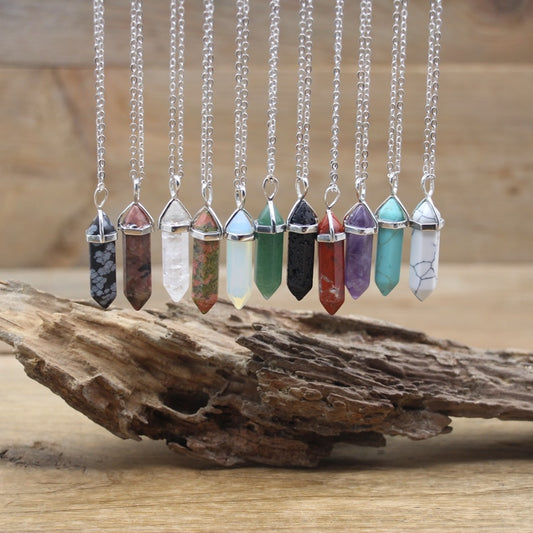 Natural Stone Hexagonal Point Pendants Necklaces Healing Crystal Quartz Fluorite Lapis Bullet Pendulum Chakra Jewelry QC3106 - my-magic-mirror