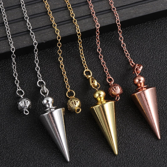 New Metal Pendulum For Dowsing Divination Reiki Healing Spiritual Wicca Amulet Antique Copper Spiral Cone Chains Pendant Jewelry - my-magic-mirror