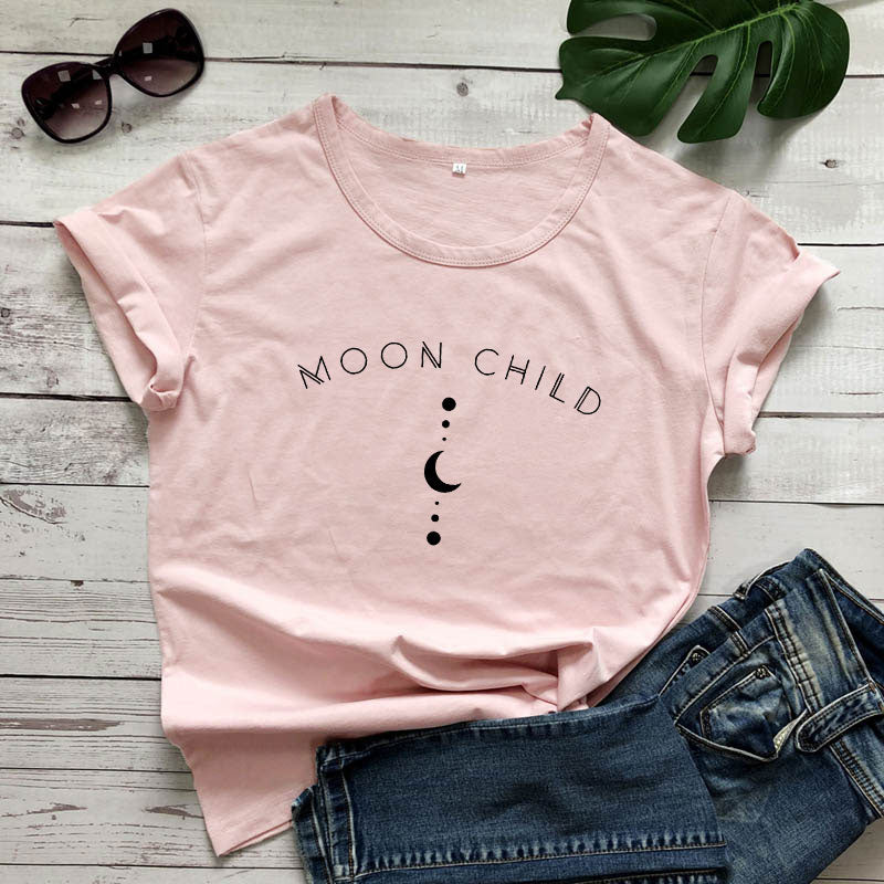 Moon Child Women T-shirt Spiritual Girl Gothic Black Tshirt Aesthetic Graphic Witchy Tee Shirt Top Camiseta Dropshipping - my-magic-mirror