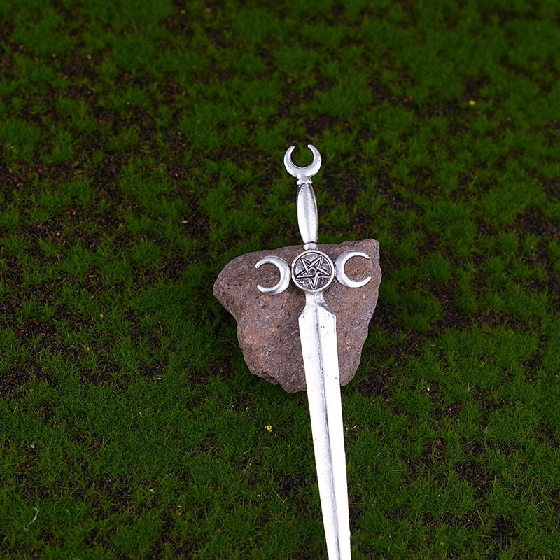 Witch Sword Crescent Moon Goddness Hair Stick Pagan Occulet Hairpin Amulet Spirit Hair Jewelry For Women - my-magic-mirror