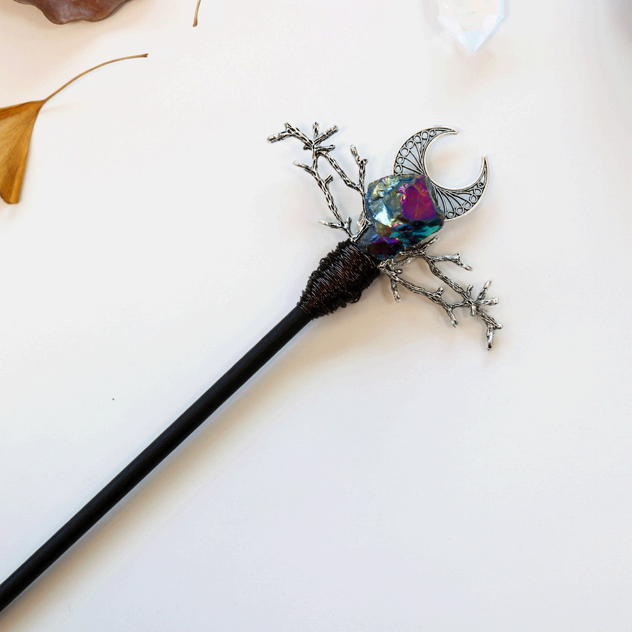 Handmade Crafts Vintage Witch wand magic wand Crystal Hairpin Witch Branch White Quartz Hair Stick wiccan Bridal Wedding Gift - my-magic-mirror