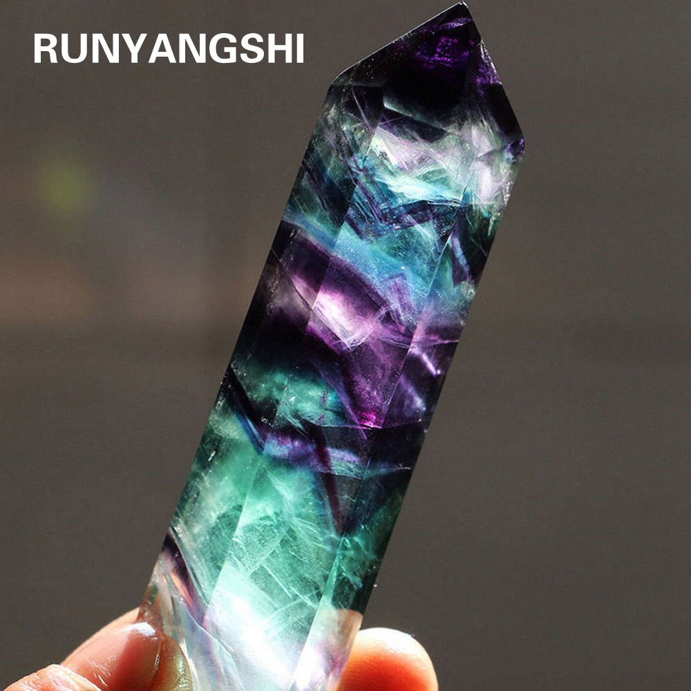 Natural Fluorite Crystal Colorful Striped Fluorite 4-7CM Quartz Crystal Stone Point Healing Hexagonal Wand Treatment Stone - my-magic-mirror