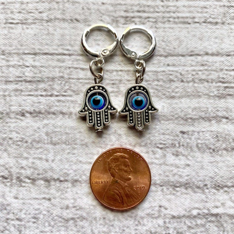 Mini Hamsa Hand Earrings Hand of Fatima Spiritual Yoga Buddha Evil Eye Pendant Protection Lucky Luck Love Religious Studs Eye - my-magic-mirror