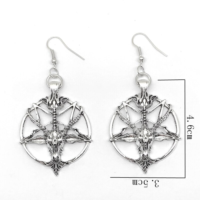 New Fashion Glamour Retro Women&#39;s Pentagram Pan God Skull Goat Head Pendant Earrings Gothic Witch Jewelry - my-magic-mirror