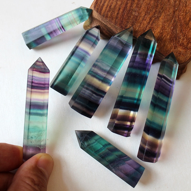 Natural Fluorite Crystal Colorful Striped Fluorite 4-7CM Quartz Crystal Stone Point Healing Hexagonal Wand Treatment Stone - my-magic-mirror