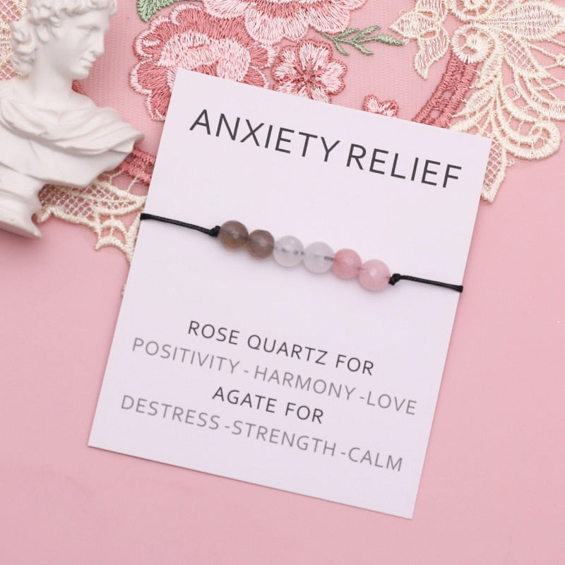 Anxiety Relief Bracelet Rose Quartz Healing Crystals Bracelet Stress Relief Bracelet for Women Men Friendship Spiritual Gift - my-magic-mirror