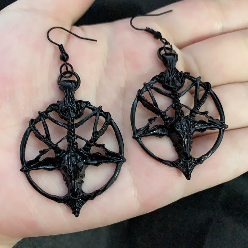 New Fashion Glamour Retro Women&#39;s Pentagram Pan God Skull Goat Head Pendant Earrings Gothic Witch Jewelry - my-magic-mirror