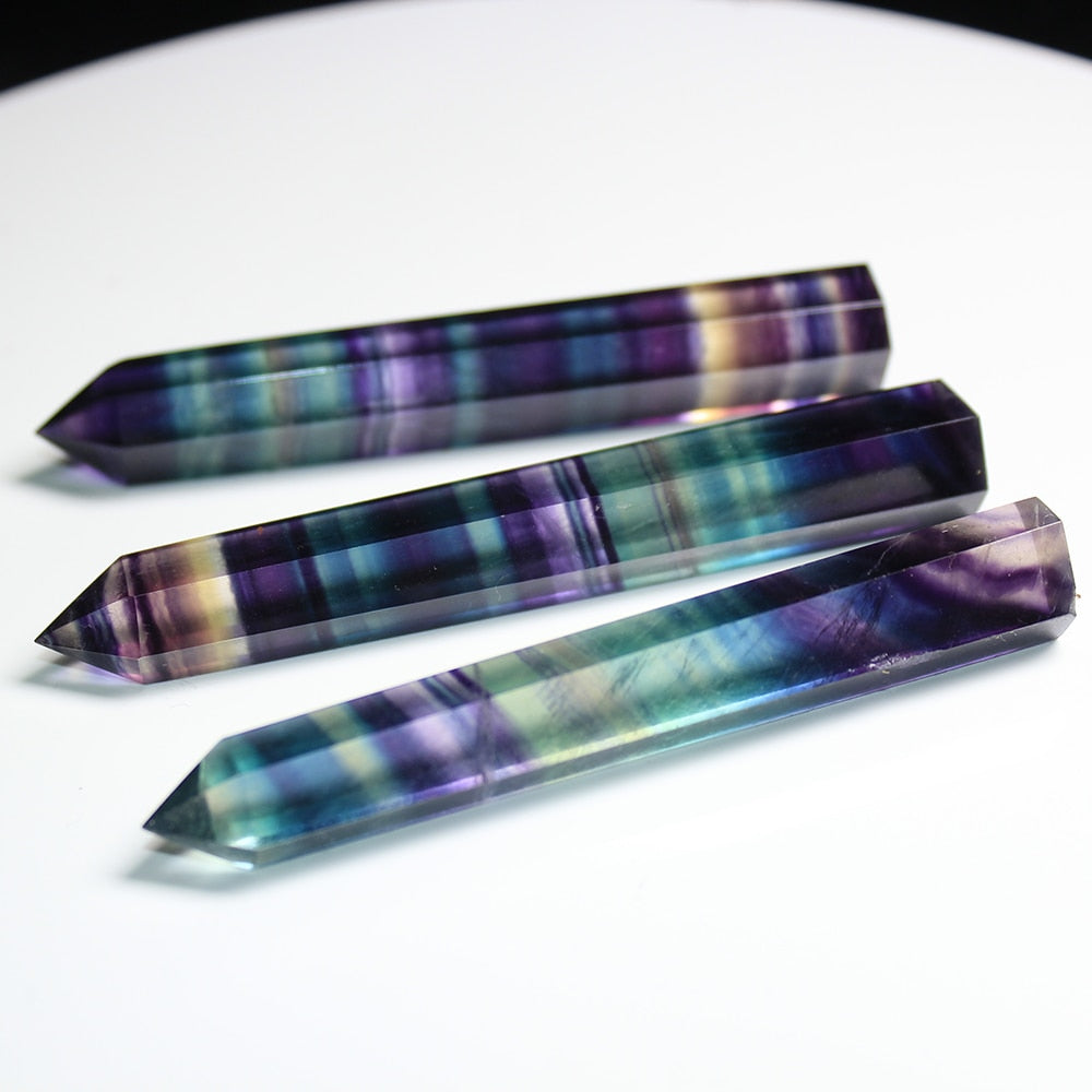 Natural Fluorite Crystal Colorful Striped Fluorite 4-7CM Quartz Crystal Stone Point Healing Hexagonal Wand Treatment Stone - my-magic-mirror