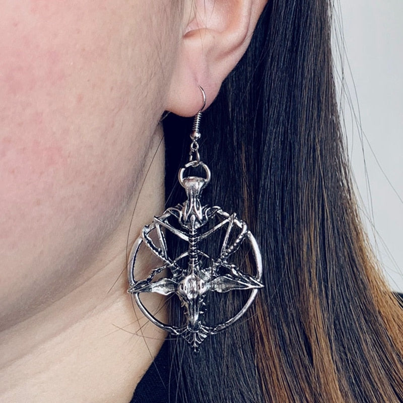 New Fashion Glamour Retro Women&#39;s Pentagram Pan God Skull Goat Head Pendant Earrings Gothic Witch Jewelry - my-magic-mirror