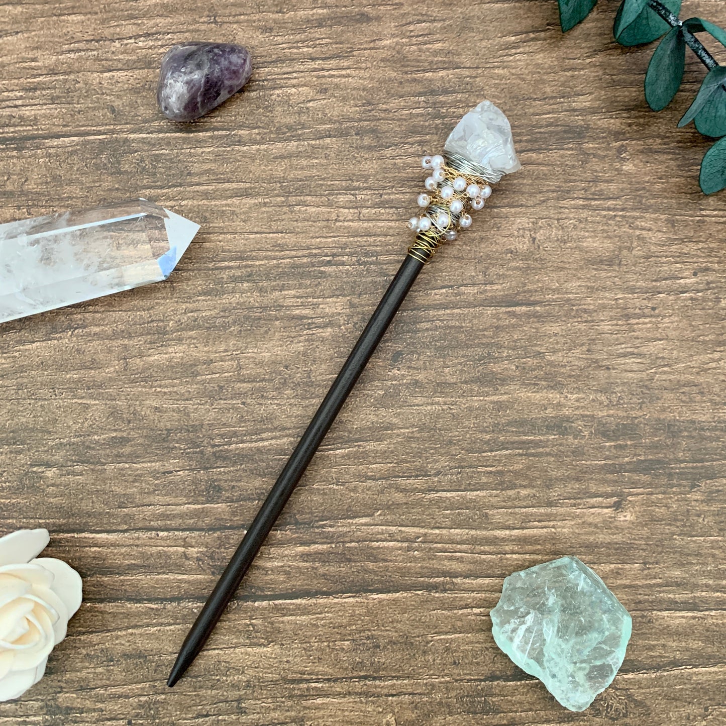 Handmade Crafts Vintage Witch wand magic wand Crystal Hairpin Witch Branch White Quartz Hair Stick wiccan Bridal Wedding Gift - my-magic-mirror