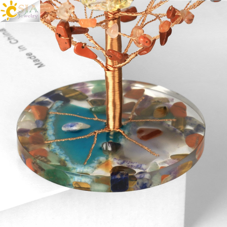 7 Chakras Natural Crystal Money Tree with Agate Slices Love Heart Lucky Tree for Life Fengshui Home Decor Wealth and Luck G831