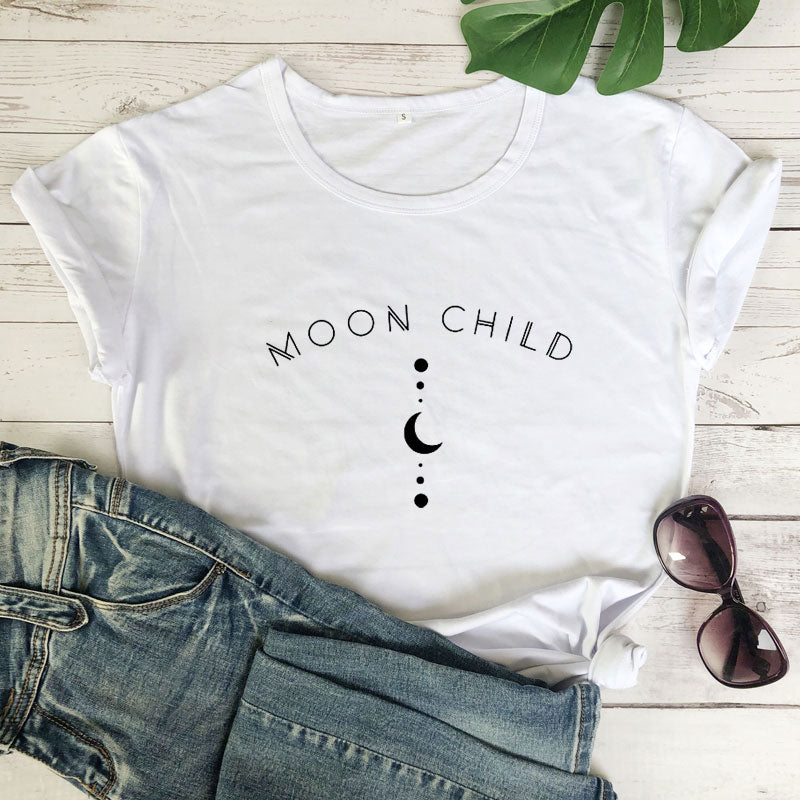 Moon Child Women T-shirt Spiritual Girl Gothic Black Tshirt Aesthetic Graphic Witchy Tee Shirt Top Camiseta Dropshipping - my-magic-mirror