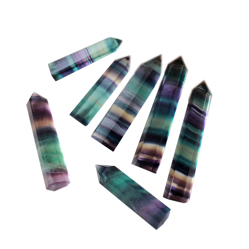 Natural Fluorite Crystal Colorful Striped Fluorite 4-7CM Quartz Crystal Stone Point Healing Hexagonal Wand Treatment Stone - my-magic-mirror