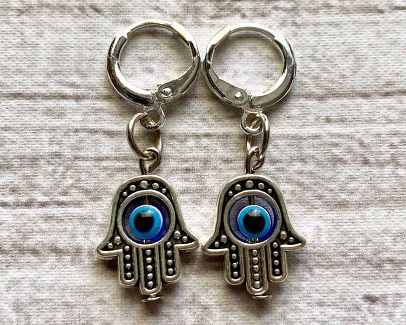 Mini Hamsa Hand Earrings Hand of Fatima Spiritual Yoga Buddha Evil Eye Pendant Protection Lucky Luck Love Religious Studs Eye - my-magic-mirror