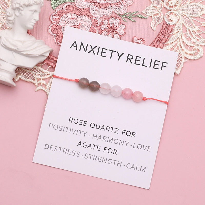 Anxiety Relief Bracelet Rose Quartz Healing Crystals Bracelet Stress Relief Bracelet for Women Men Friendship Spiritual Gift - my-magic-mirror