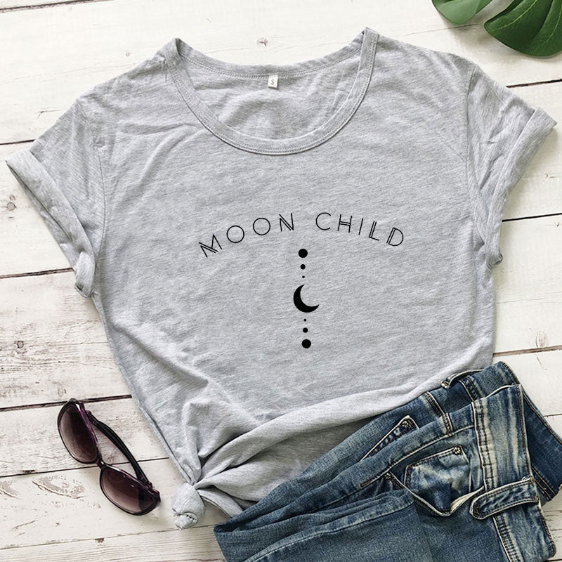 Moon Child Women T-shirt Spiritual Girl Gothic Black Tshirt Aesthetic Graphic Witchy Tee Shirt Top Camiseta Dropshipping - my-magic-mirror