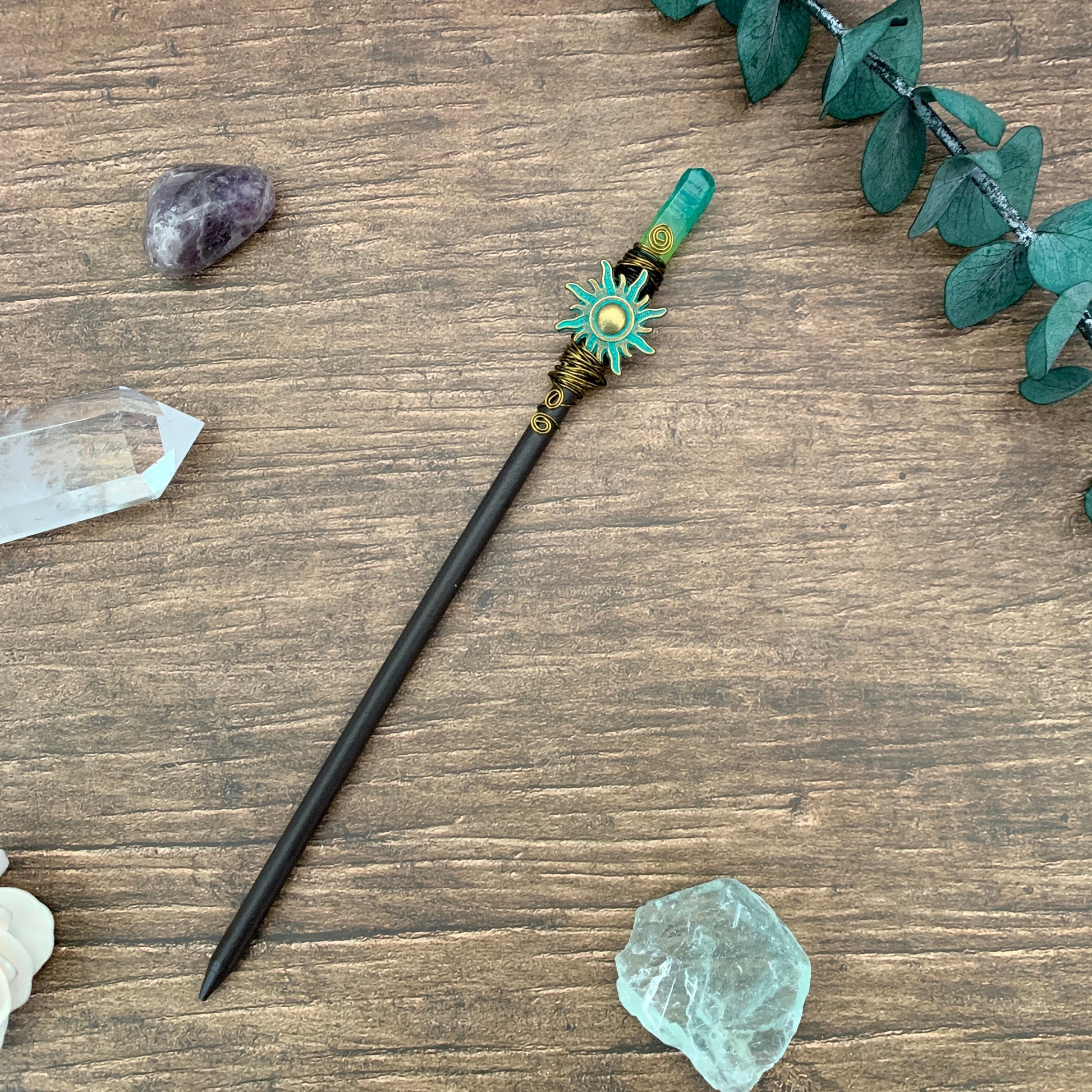 Handmade Crafts Vintage Witch wand magic wand Crystal Hairpin Witch Branch White Quartz Hair Stick wiccan Bridal Wedding Gift - my-magic-mirror