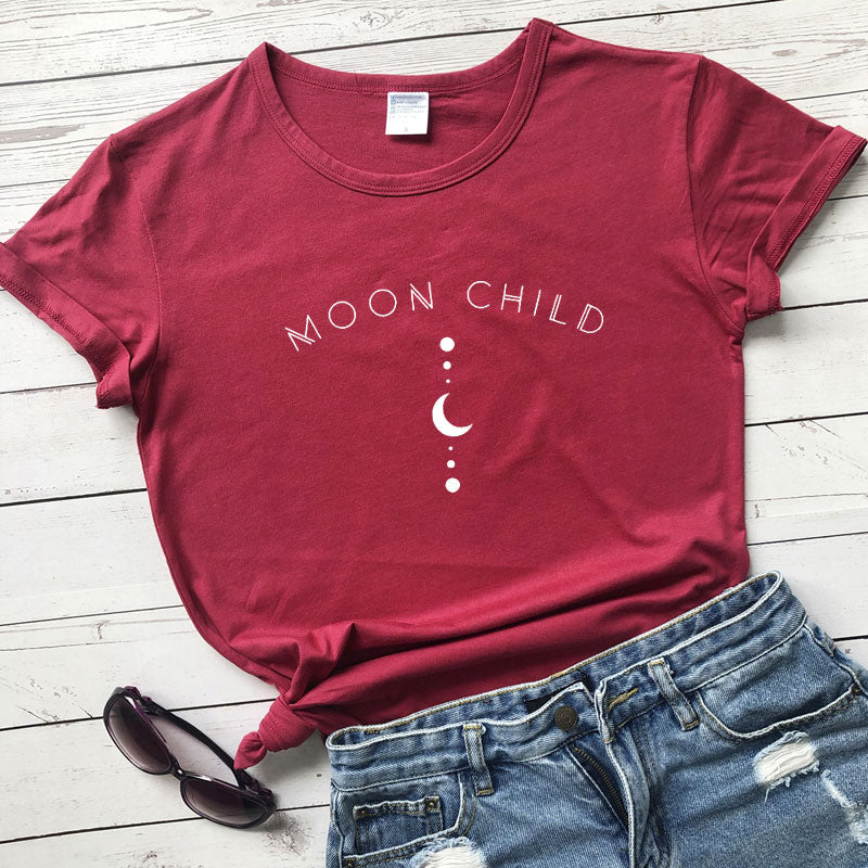 Moon Child Women T-shirt Spiritual Girl Gothic Black Tshirt Aesthetic Graphic Witchy Tee Shirt Top Camiseta Dropshipping - my-magic-mirror