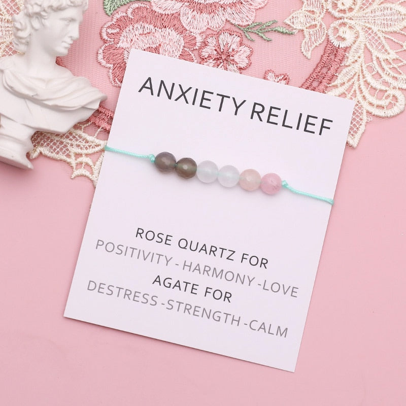 Anxiety Relief Bracelet Rose Quartz Healing Crystals Bracelet Stress Relief Bracelet for Women Men Friendship Spiritual Gift - my-magic-mirror