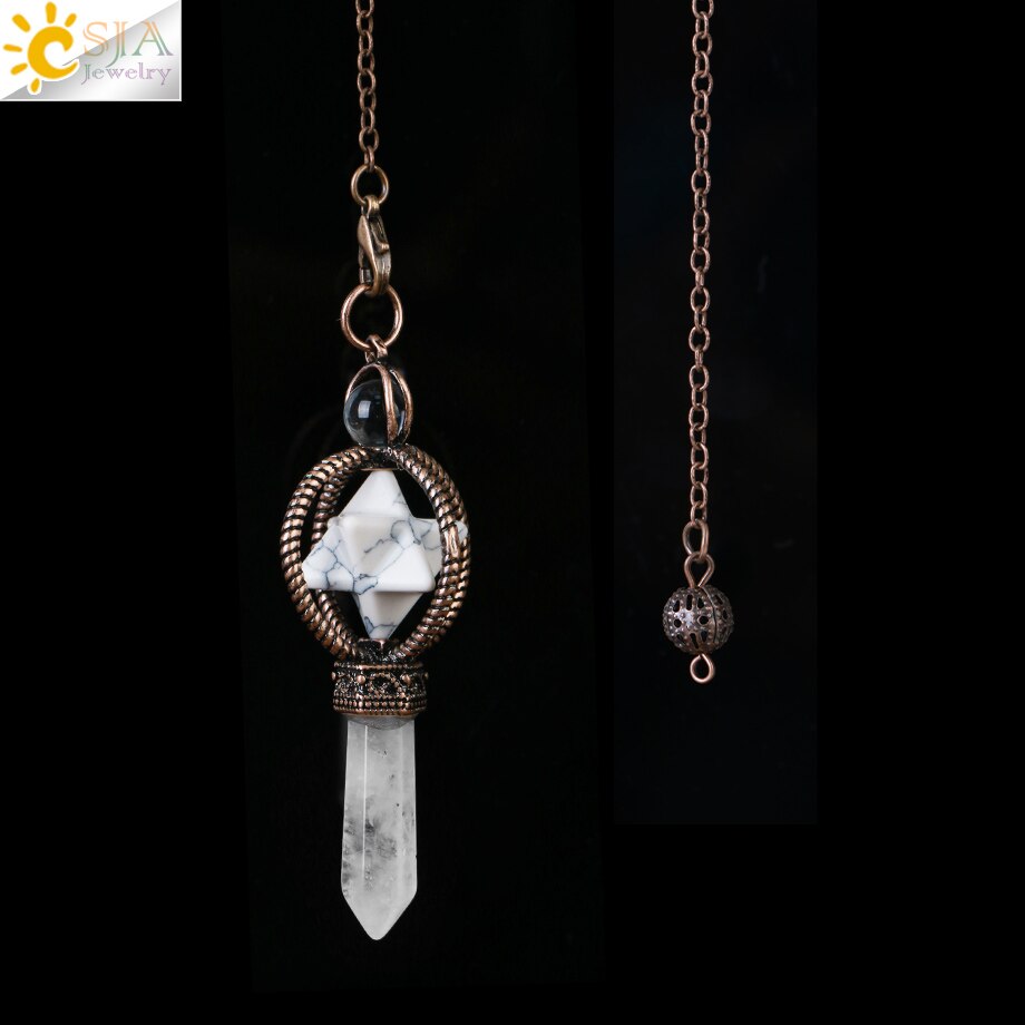 CSJA Natural Pendulums Merkaba White Crystal for Dowsing Divination Hexagonal Energy Spiritual Pendant Red Bronze Pendulo G930 - my-magic-mirror