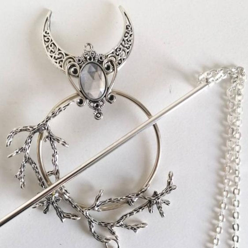 Unique Witch Crescent Moon Hair Stick Viking Branch Rhinestone Chic Point Vintage Girl Hair Accessories Jewelry 2022 Chopsticks - my-magic-mirror