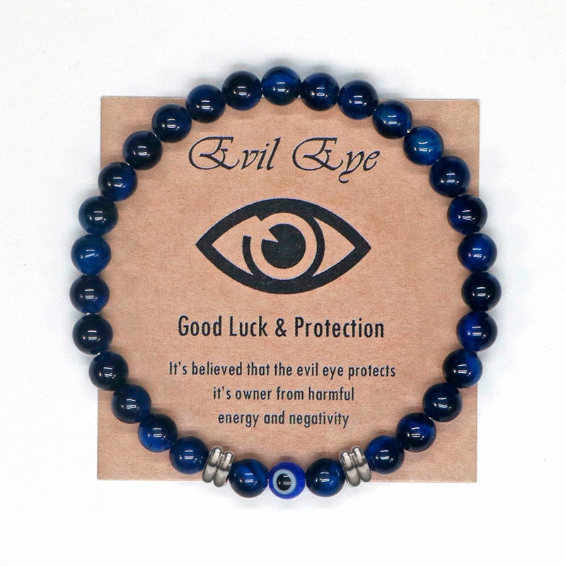 2022 Turkish Spiritual Jewelry Lucky Blue Evil Eye Bracelet Men Women Natural Tiger Eye Stone Protection Beads Bracelet For Men - my-magic-mirror