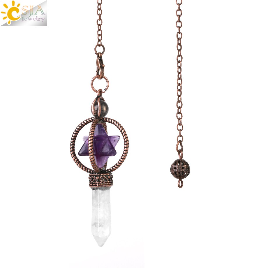 CSJA Natural Pendulums Merkaba White Crystal for Dowsing Divination Hexagonal Energy Spiritual Pendant Red Bronze Pendulo G930 - my-magic-mirror