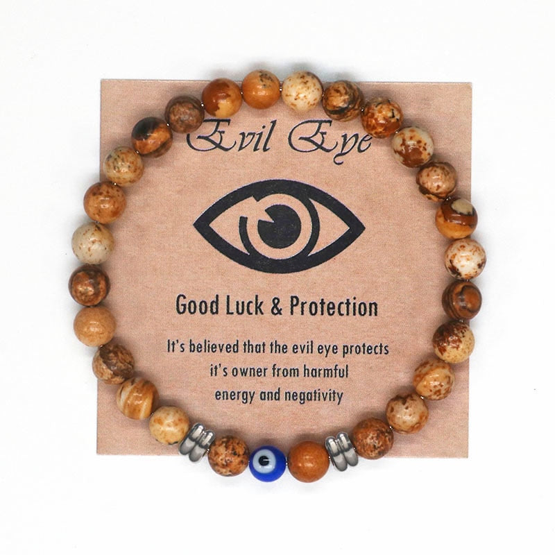 2022 Turkish Spiritual Jewelry Lucky Blue Evil Eye Bracelet Men Women Natural Tiger Eye Stone Protection Beads Bracelet For Men - my-magic-mirror