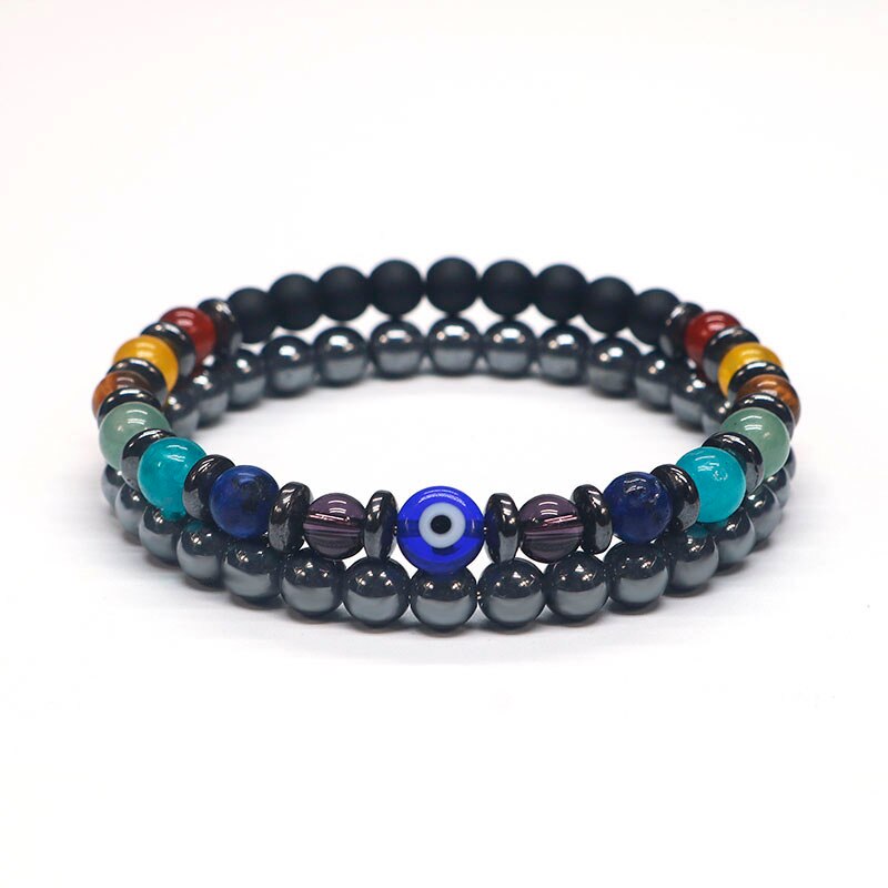 2022 6mm Yoga 7 Chakra Bracelet Men Women Lost Weight Magnetic Hematite Turkish Evil Eye Bracelet For Men Spiritual Jewelry - my-magic-mirror