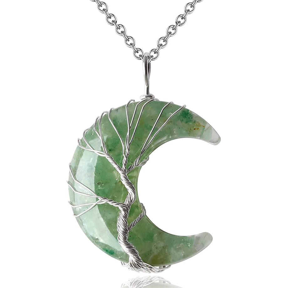 7 Chakras Tree of Life Necklace Wire Wrap Crescent Moons Crystal Pendants Chip Quartz Natural Stone Resin Stainless Steel G931 - my-magic-mirror