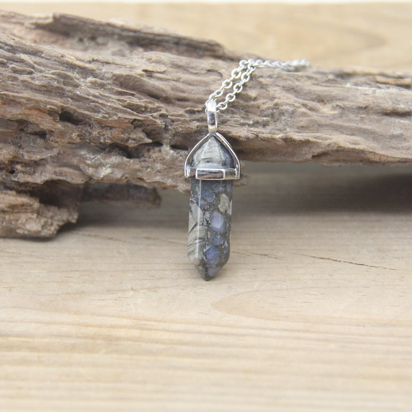 Natural Stone Hexagonal Point Pendants Necklaces Healing Crystal Quartz Fluorite Lapis Bullet Pendulum Chakra Jewelry QC3106 - my-magic-mirror