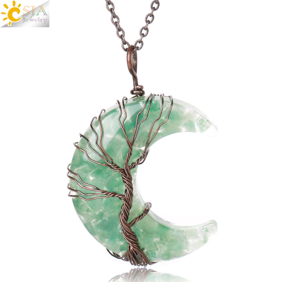 7 Chakras Tree of Life Necklace Wire Wrap Crescent Moons Crystal Pendants Chip Quartz Natural Stone Resin Stainless Steel G931 - my-magic-mirror