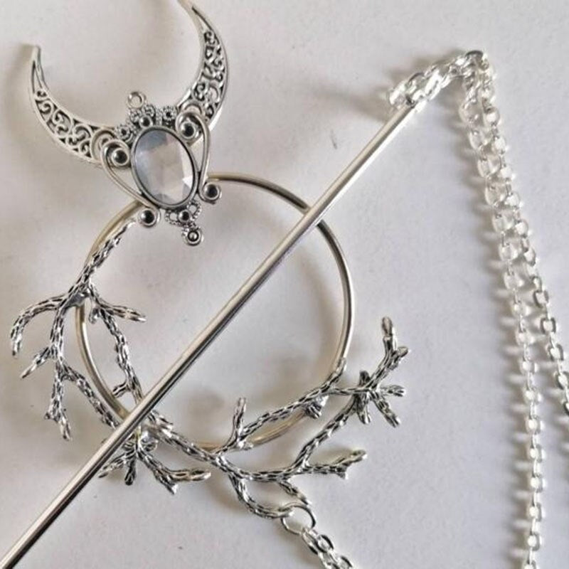 Unique Witch Crescent Moon Hair Stick Viking Branch Rhinestone Chic Point Vintage Girl Hair Accessories Jewelry 2022 Chopsticks - my-magic-mirror