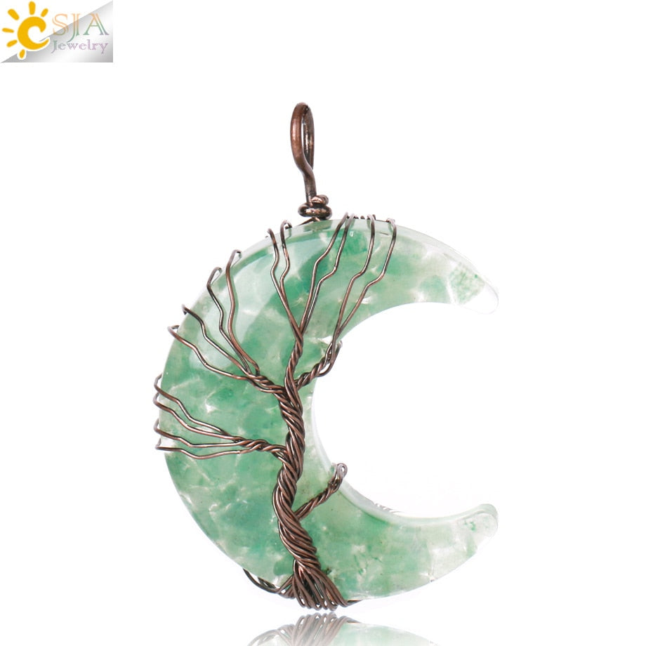 7 Chakras Tree of Life Necklace Wire Wrap Crescent Moons Crystal Pendants Chip Quartz Natural Stone Resin Stainless Steel G931 - my-magic-mirror