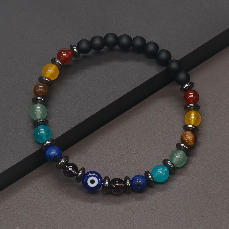 2022 6mm Yoga 7 Chakra Bracelet Men Women Lost Weight Magnetic Hematite Turkish Evil Eye Bracelet For Men Spiritual Jewelry - my-magic-mirror